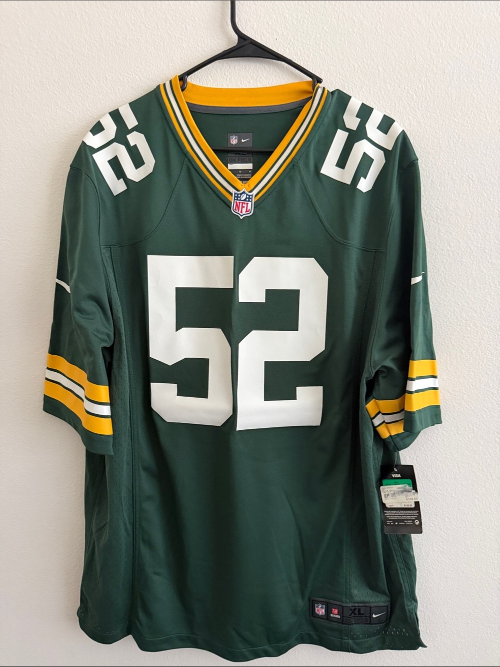 Nike Green Bay Packers #52 Men’s Jersey in Green, White & Gold